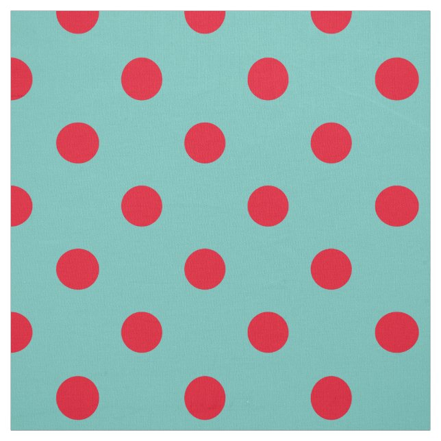 Tissu Pois rouges brillants sur Turquoise clair (Échantillon)