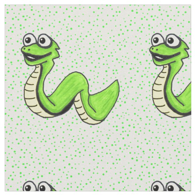 Tissu Pois verts de serpent vert de néon souriant (Fermer)