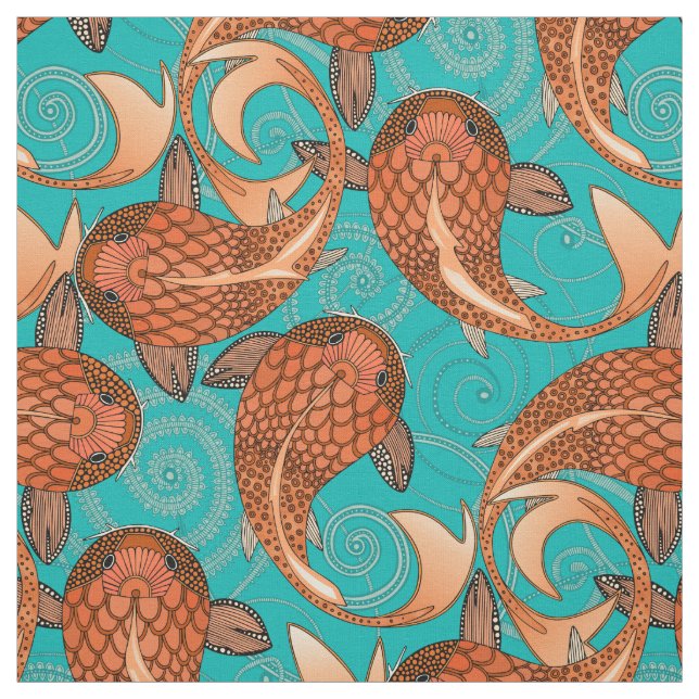 Tissu poisson cachemire turquoise (Échantillon)