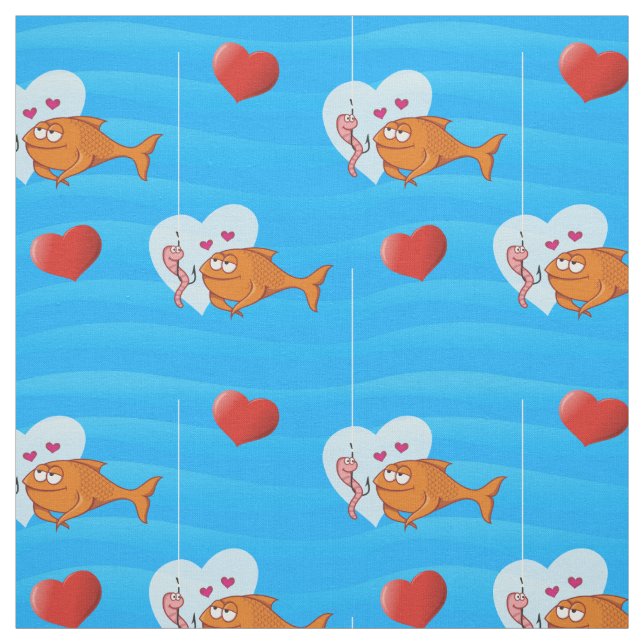 Tissu Poisson et appât en amour Motif (Échantillon)