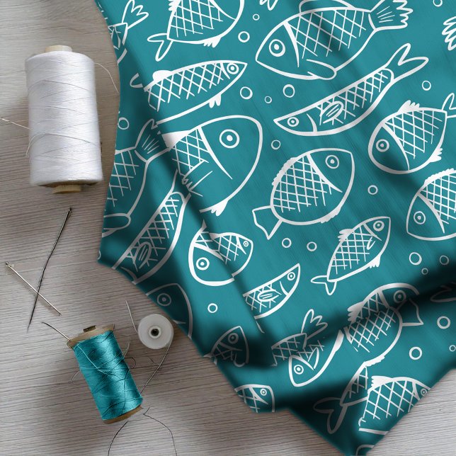 Tissu Poisson et bulles dessinés à la main ID489 (Créateur téléchargé)