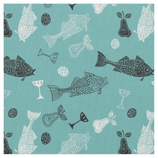 Tissu Poisson et fruits (Fermer)
