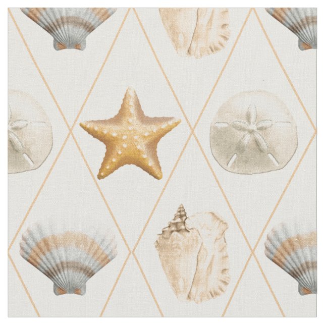 Tissu Poisson étoilé et coquillages côtiers (Fermer)
