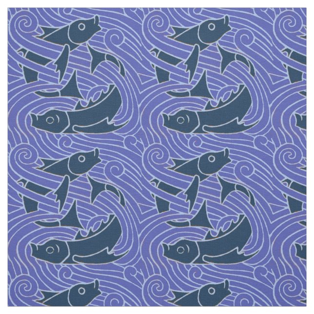 Tissu Poisson Gras Baignade Océan Bleu Pêche (Échantillon)