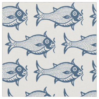 Tissu Poisson médiéval imprimé en bloc