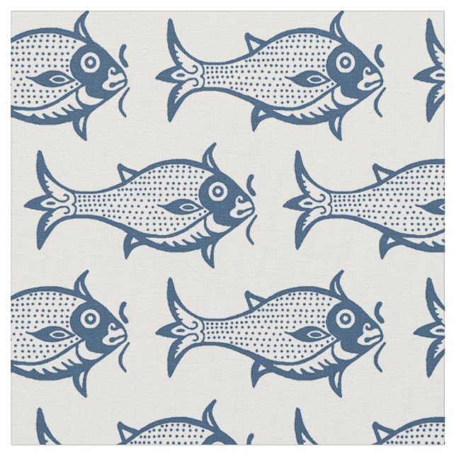 Tissu Poisson médiéval imprimé en bloc (Fermer)