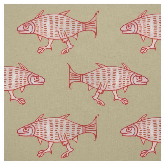 Tissu Poisson médiéval sur Tan (Échantillon)
