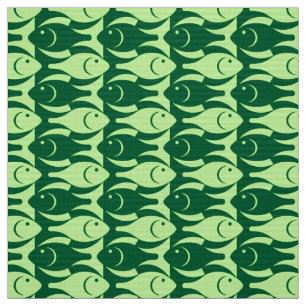 Tissu Poisson moderne du milieu du siècle, menthe et ve