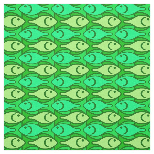 Tissu Poisson moderne du milieu du siècle, tons vert cit (Échantillon)