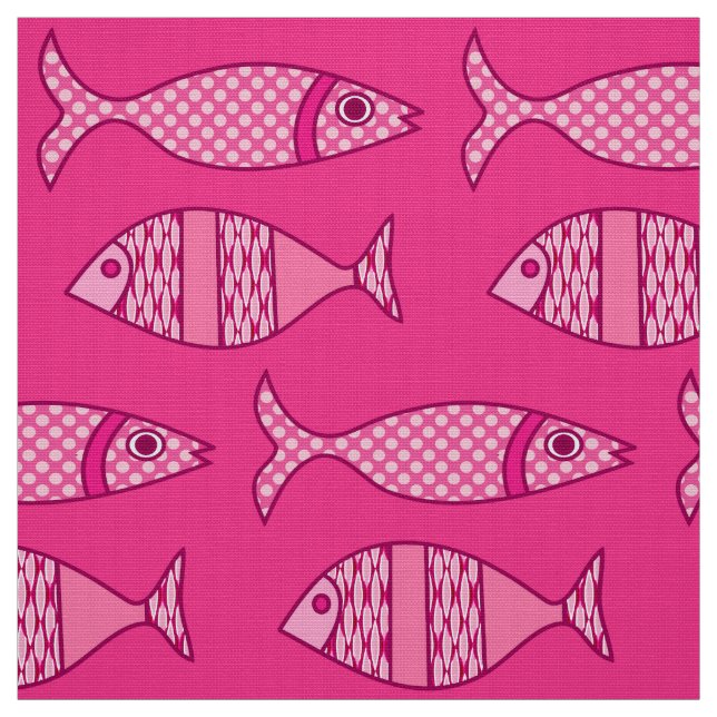 Tissu Poisson Moderne Rétro, Fuchsia, Rose Clair, Rose P (Échantillon)