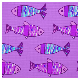 Tissu Poisson Rétro Moderne, Violet et Pourpre Améthyste