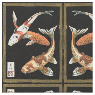 Tissu Poisson rouge de Koi de deux Japonais sur