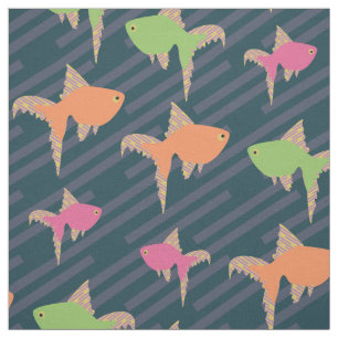 Tissu Poisson rouge néon rétro motif répétitif