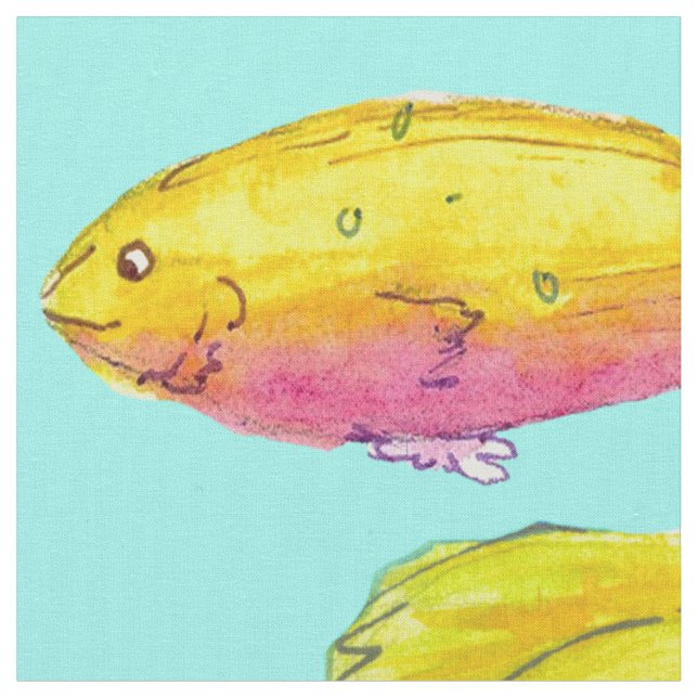 Tissu Poisson tropical Turquoise Bleu Lever Jaune (Fermer)