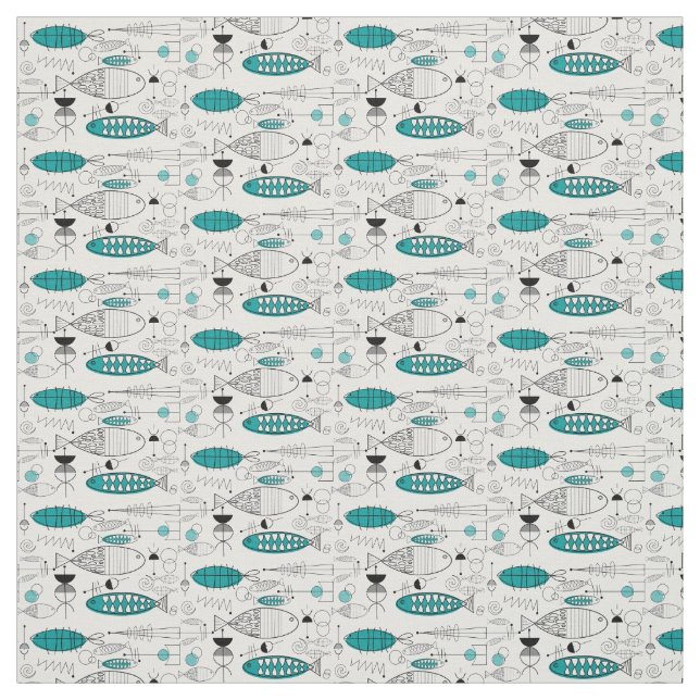 Tissu Poisson Whimsical moderne du milieu du siècle Retr (Échantillon)