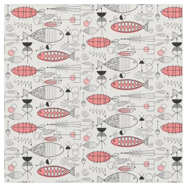 Tissu Poisson Whimsical Moderne Du Milieu Du Siècle Rose (Fermer)