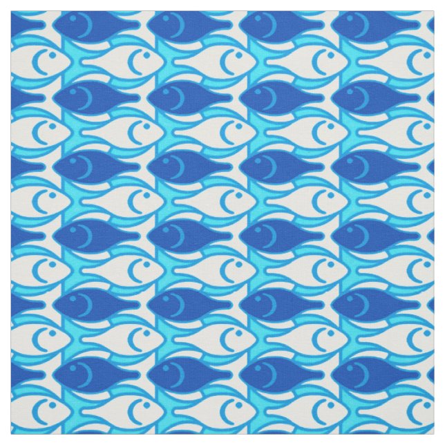 Tissu Poissons modernes de la moitié du siècle, bleu de (Échantillon)