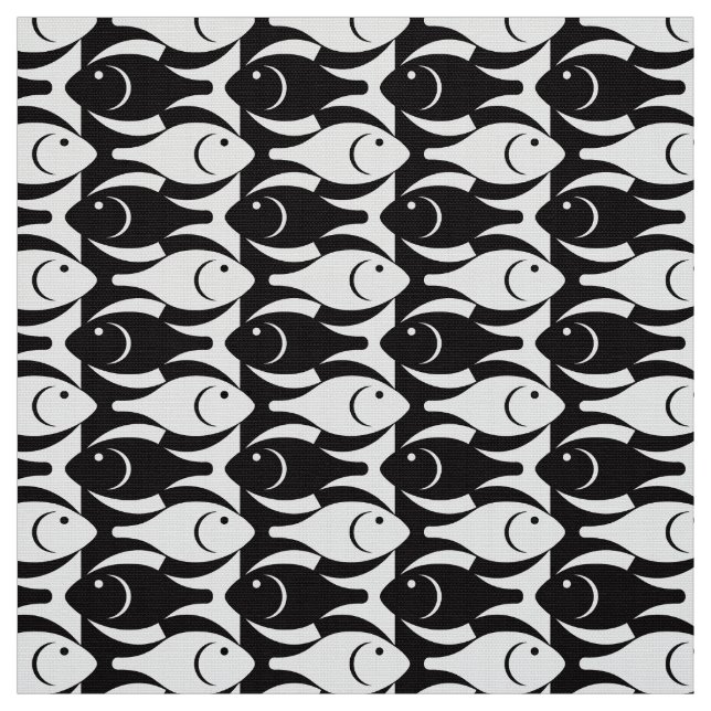 Tissu Poissons modernes de la moitié du siècle, noirs et (Échantillon)