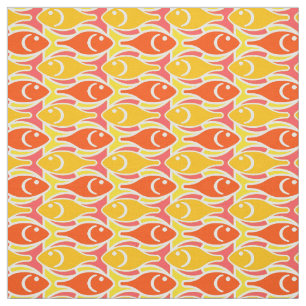 Tissu Poissons modernes de la moitié du siècle, orange