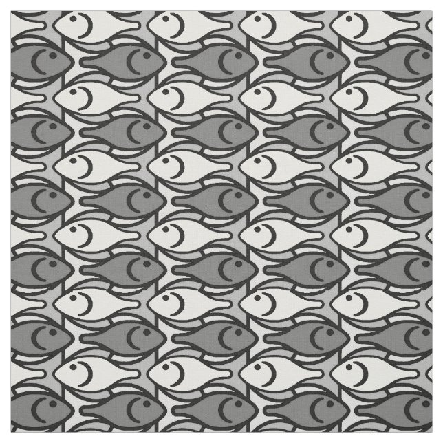 Tissu Poissons modernes, gris, blanc et noir de la (Échantillon)