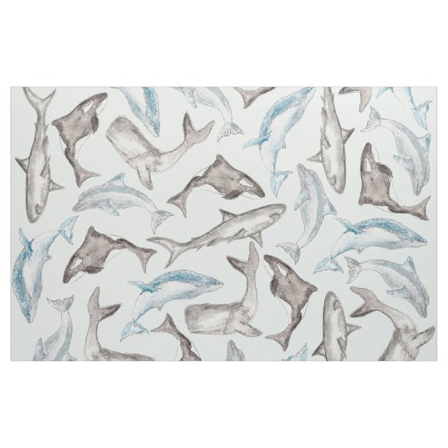 Tissu Poissons océaniques d'aquarelle dans le gris blanc (Yard)