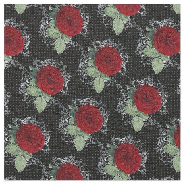 Tissu Polka Dot Rose Gothique Damask Fabric (Fermer)