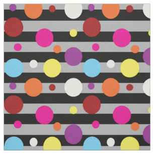 Tissu Polka-dots colorés Gris Black Stripes Motif