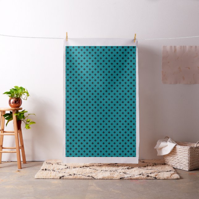 Tissu Polka noire croise sur turquoise (In Situ)