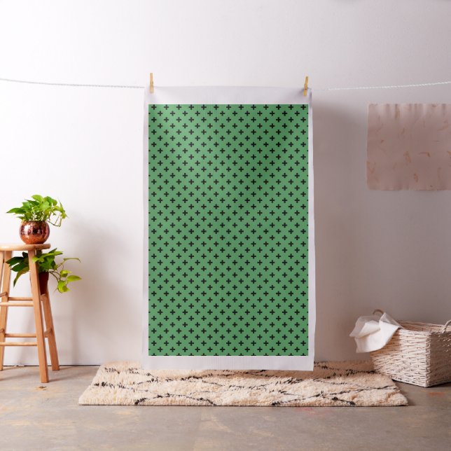 Tissu Polka noire croise sur vert (In Situ)