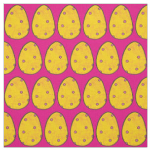 Tissu Polka rose jaune Point Chasse aux oeufs de Pâques