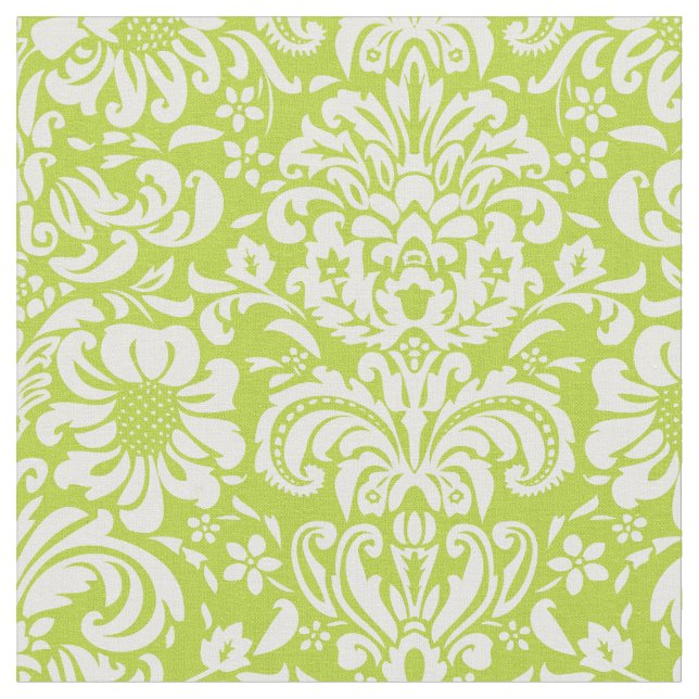 Tissu Pomme vert Floral Damask (Fermer)