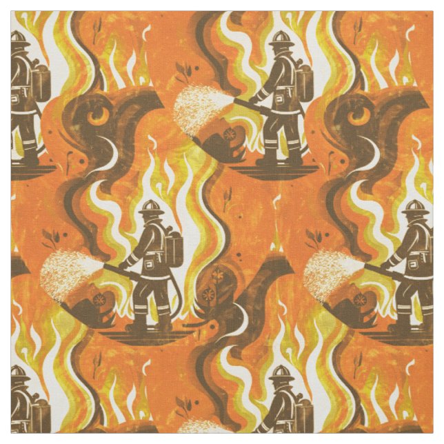Tissu Pompier rétro et flammes en orange et jaune (Échantillon)