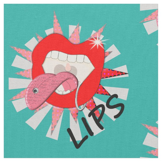 Tissu Pop Art Funky Bold Red Lips Piercings Nouveauté (Fermer)
