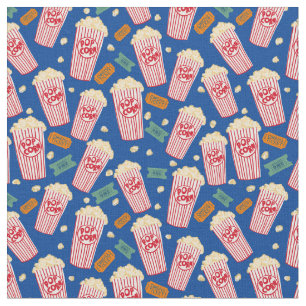 Tissu Popcorn Motif Film Night Theatre Fun White