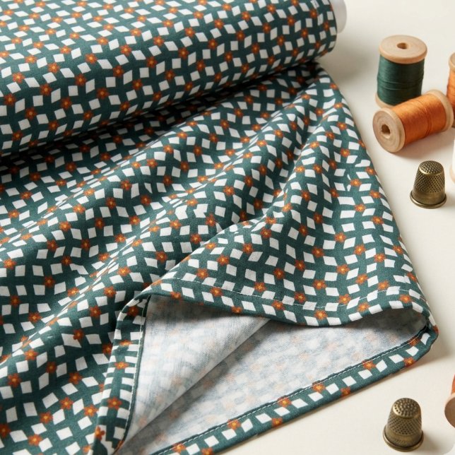 Tissu Popeline à Motif Floral Orange et Sarcelle (Créateur téléchargé)