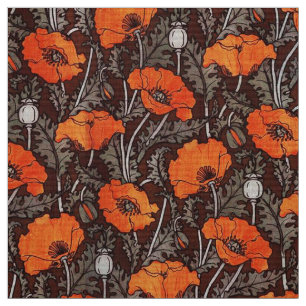 Tissu POPIES ROUGES EN FLEAU DE Pavot BLANC NOIR
