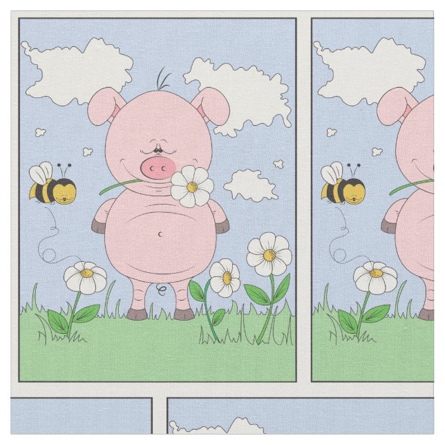 Tissu Porc mignon de bande dessinée (Fermer)