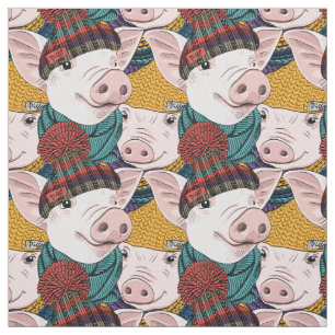 Tissu Porcs avec le motif de casquettes