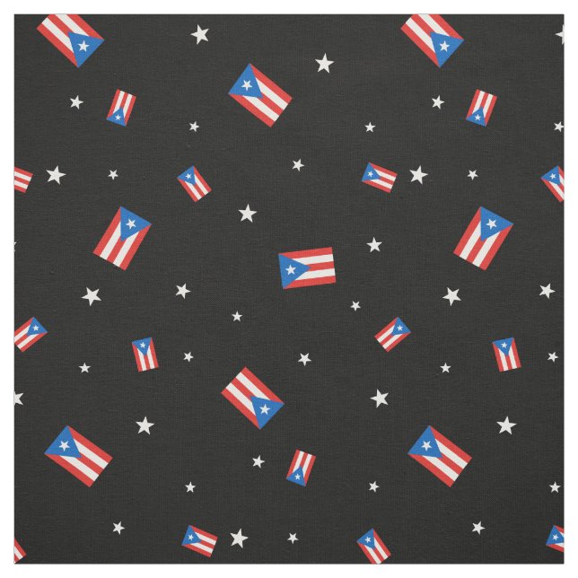 Tissu Portoricain: Drapeaux et étoiles noirs (Échantillon)