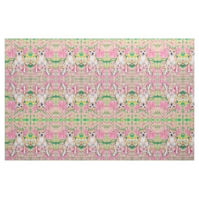 Tissu Portrait de Chihuahua vert rose pâle (Fat Quarter)