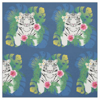 Portrait de tigre blanc avec feuilles tropicaux