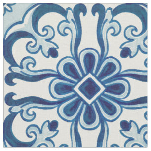 Tissu Portugais Azulejos Blue Floral Motif