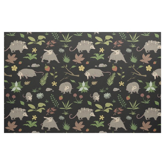 Tissu Possums dans un champ de baies en noir (Fat Quarter)