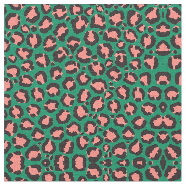 Tissu Poster de animal Léopard vert rose corail moderne (Fermer)