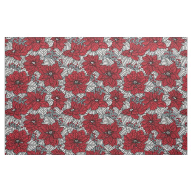 Tissu Potsettia rouge et baies, conception de Noël (Fat Quarter)