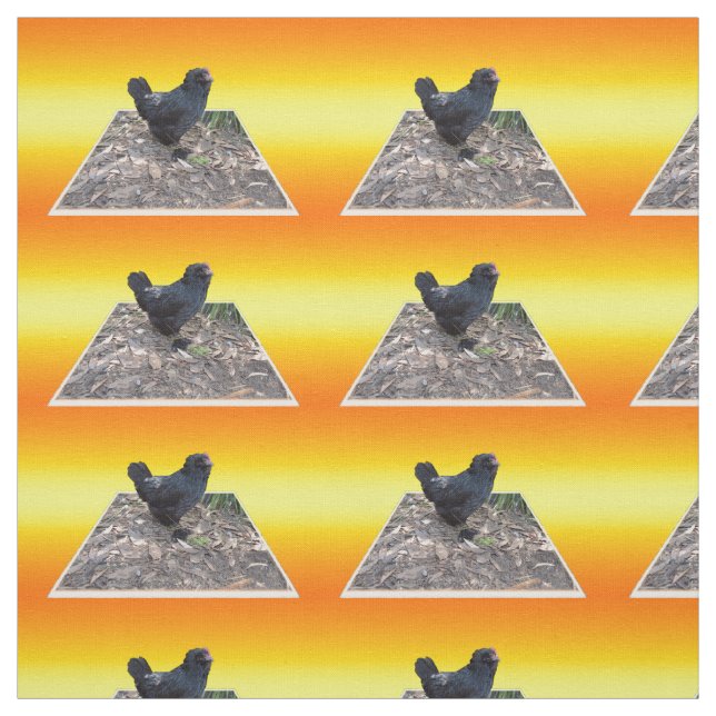 Tissu Poule noire sur fond jaune doré, (Échantillon)