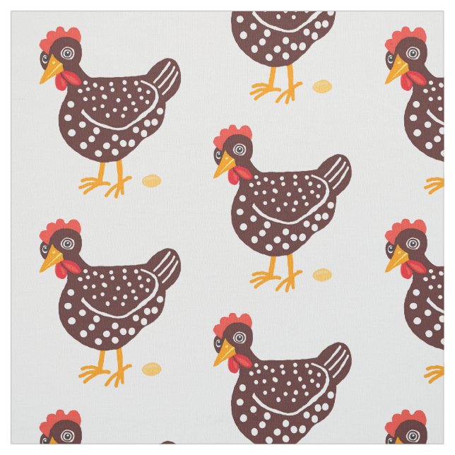 Tissu Poules mouchetées Brown avec oeufs (Échantillon)