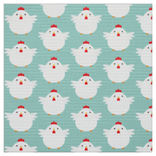 Tissu Poulet blanc mignon sur le motif bleu-clair