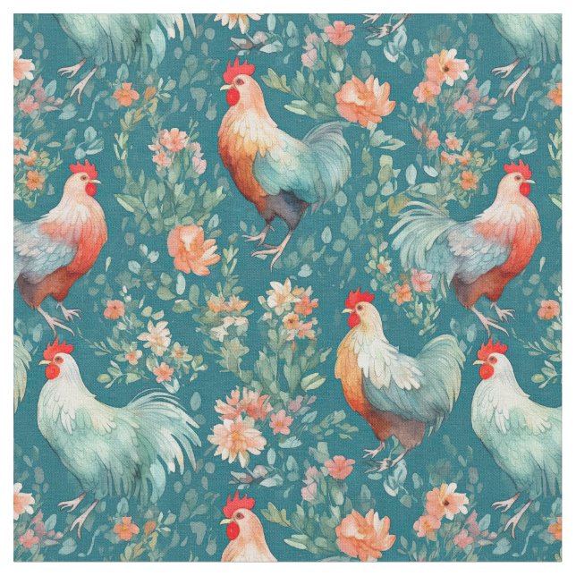 Tissu Poulets à l'aquarelle (Fermer)