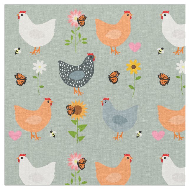 Tissu Poulets dans le lit à fleurs (Fermer)